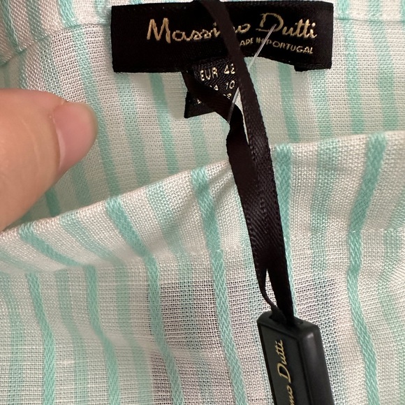 New Massimo Dutti Green Striped Linen Cotton Off Shoulder Top Sz 10 - Picture 2 of 6